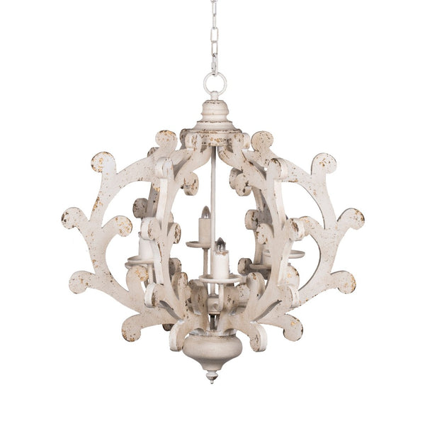 English Elm 6 Light Farmhouse Chandelier Linen Shade Weathered White Vintage Foyer Dining Fixture W2078138924