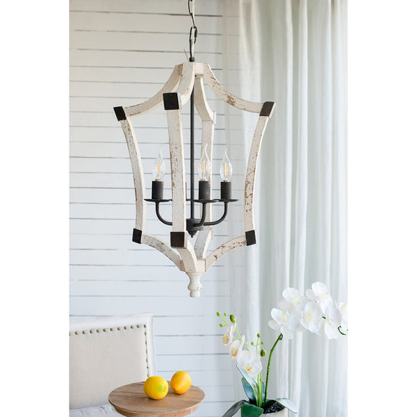 English Elm 4 Light Rustic Farmhouse Wood Chandelier Distressed White Fir Iron Dining Foyer W2078138927