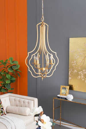 English Elm 4 Light Iron Chandelier Antique Gold Candelabra Arms Foyer Dining Entryway Fixture W2078138917
