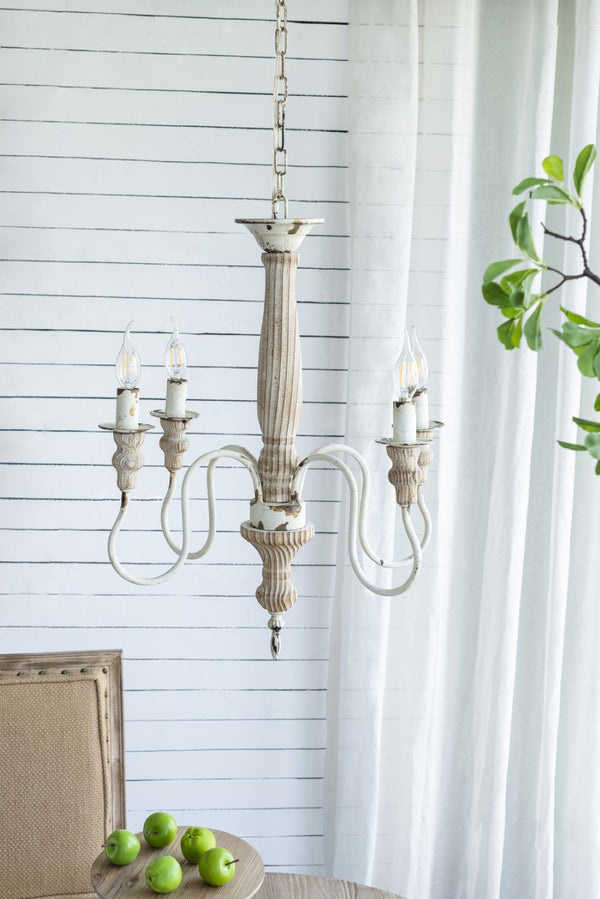 English Elm 4 Light Fir Wood Iron Chandelier Rustic Farmhouse Fixture for Dining Foyer Kitchen W2078138921