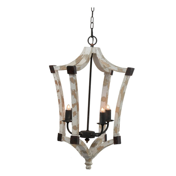 English Elm 4 Light Rustic Farmhouse Wood Chandelier Distressed White Fir Iron Dining Foyer W2078138927