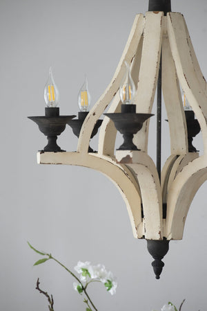 English Elm 6 Light Farmhouse Chandelier Distressed Pine Wood Iron Dining Foyer Ceiling Fixture W2078138919