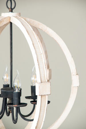 English Elm 6 Light Farmhouse Chandelier Distressed Pine Wood Iron Dining Foyer Ceiling Fixture W2078138916