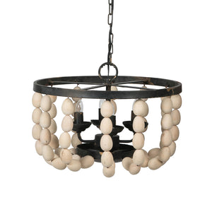 English Elm 4 - Light Wood Chandelier, Hanging Light Fixture With Adjustable Chain For Kitchen Dining Room Foyer Entryway, Bulb Not Included