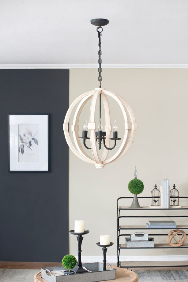 English Elm 6 Light Farmhouse Chandelier Distressed Pine Wood Iron Dining Foyer Ceiling Fixture W2078138916