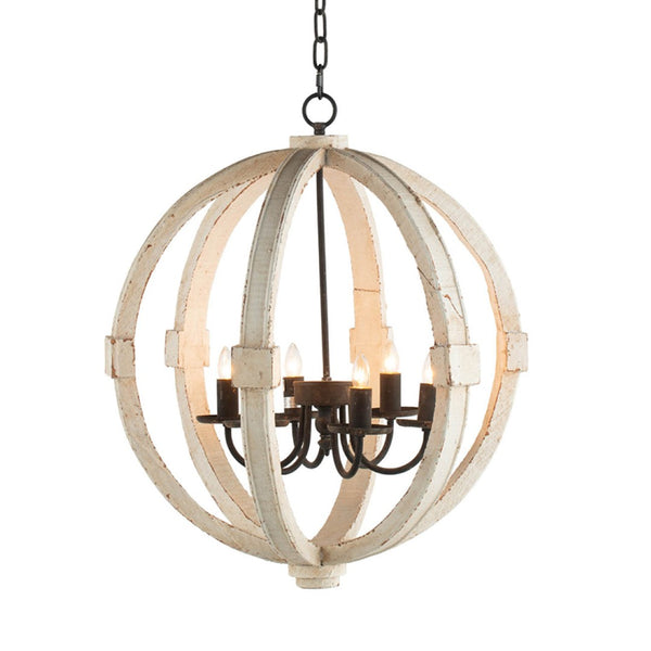 English Elm 6 Light Farmhouse Chandelier Distressed Pine Wood Iron Dining Foyer Ceiling Fixture W2078138916