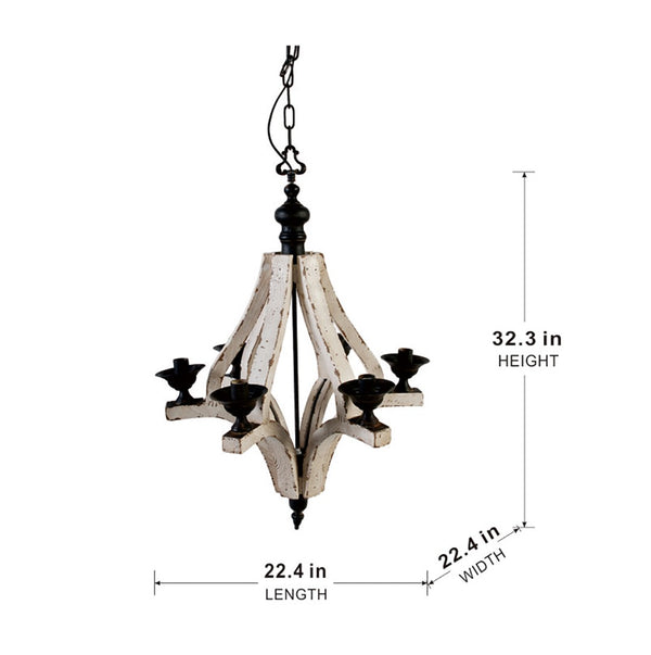 English Elm 6 Light Farmhouse Chandelier Distressed Pine Wood Iron Dining Foyer Ceiling Fixture W2078138919
