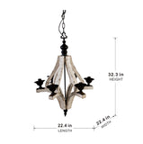 English Elm 6 - Light Wood Chandelier, Hanging Light Fixture With Adjustable Chain For Kitchen Dining Room Foyer Entryway, Bulb Not Included