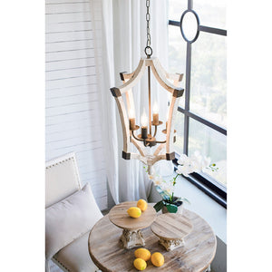 English Elm 4 Light Rustic Farmhouse Wood Chandelier Distressed White Fir Iron Dining Foyer W2078138927