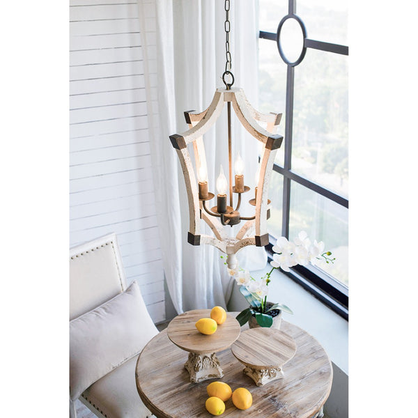 English Elm 4 Light Rustic Farmhouse Wood Chandelier Distressed White Fir Iron Dining Foyer W2078138927