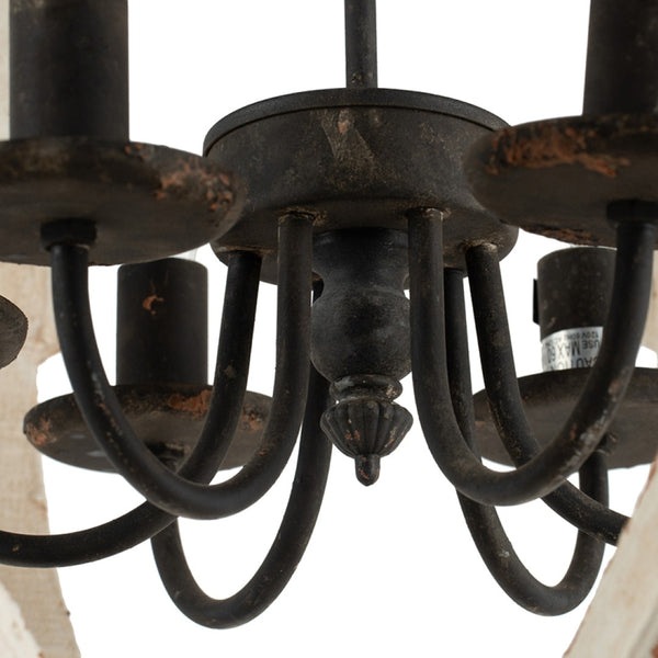 English Elm 6 Light Farmhouse Chandelier Distressed Pine Wood Iron Dining Foyer Ceiling Fixture W2078138916