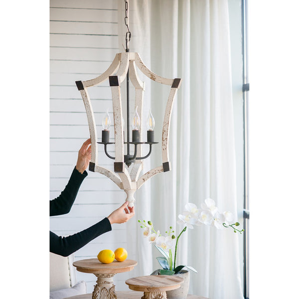 English Elm 4 Light Rustic Farmhouse Wood Chandelier Distressed White Fir Iron Dining Foyer W2078138927