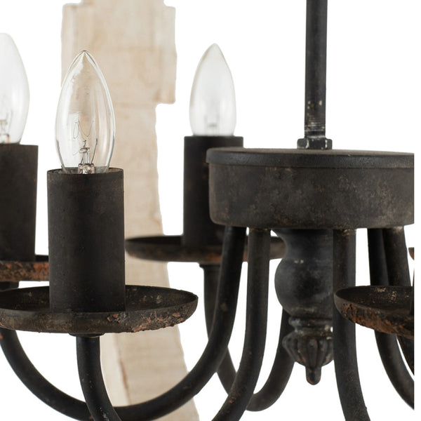 English Elm 6 Light Farmhouse Chandelier Distressed Pine Wood Iron Dining Foyer Ceiling Fixture W2078138916