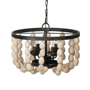 English Elm 4 Light Beaded Wood Chandelier Wrought Iron Bohemian Fixture for Dining Foyer W2078138932