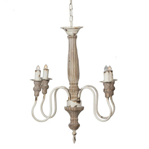 English Elm 4 Light Fir Wood Iron Chandelier Rustic Farmhouse Fixture for Dining Foyer Kitchen W2078138921