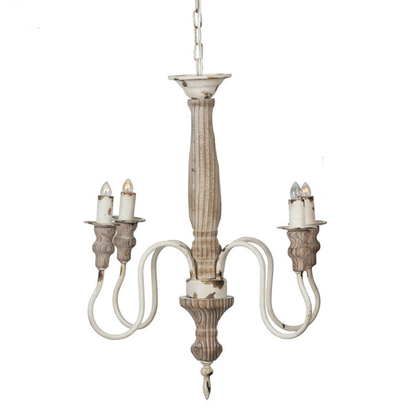 English Elm 4 Light Fir Wood Iron Chandelier Rustic Farmhouse Fixture for Dining Foyer Kitchen W2078138921