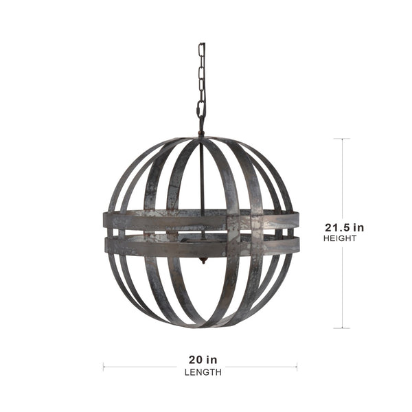 English Elm 4 Light Galvanized Steel Sphere Chandelier Antique Silver Finish for Dining Foyer W2078138929