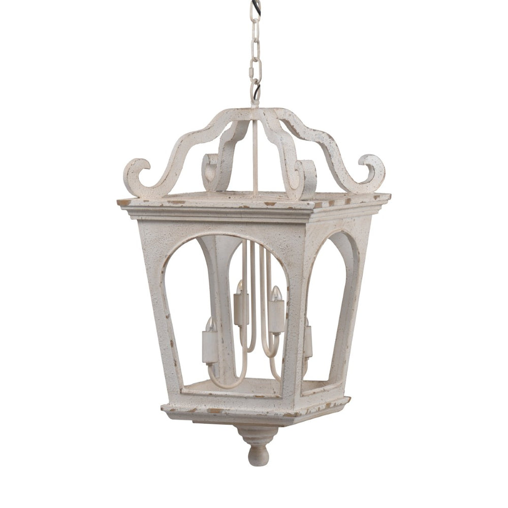 English Elm 4 Light Fir Wood Chandelier Distressed White Farmhouse Pendant for Dining Foyer W2078138918