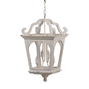English Elm 4 Light Fir Wood Chandelier Distressed White Farmhouse Pendant for Dining Foyer W2078138918