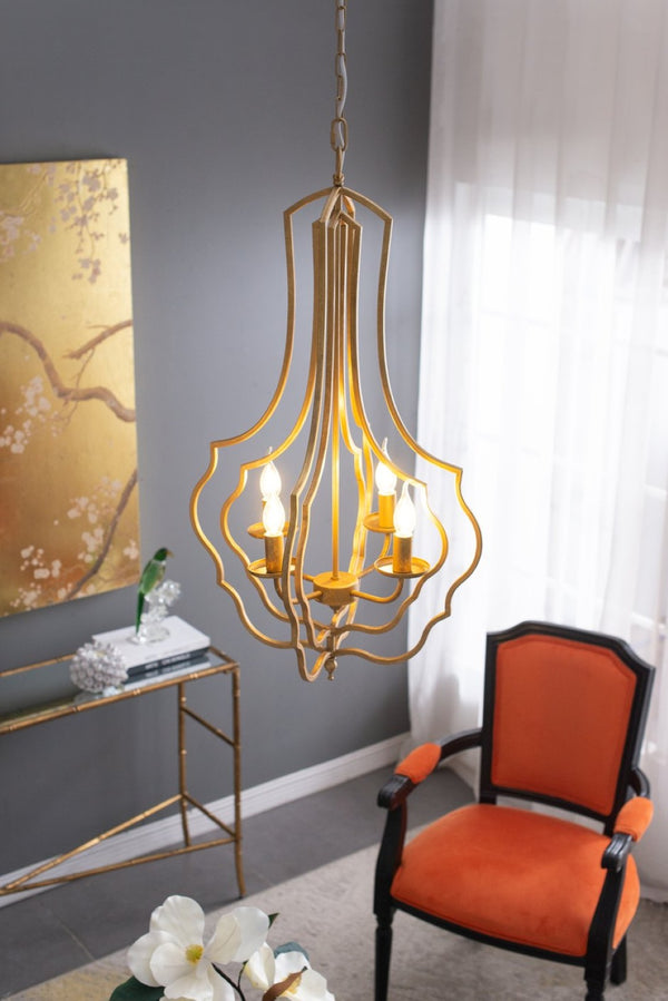 English Elm 4 Light Iron Chandelier Antique Gold Candelabra Arms Foyer Dining Entryway Fixture W2078138917