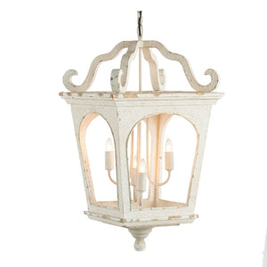 English Elm 4 Light Fir Wood Chandelier Distressed White Farmhouse Pendant for Dining Foyer W2078138918