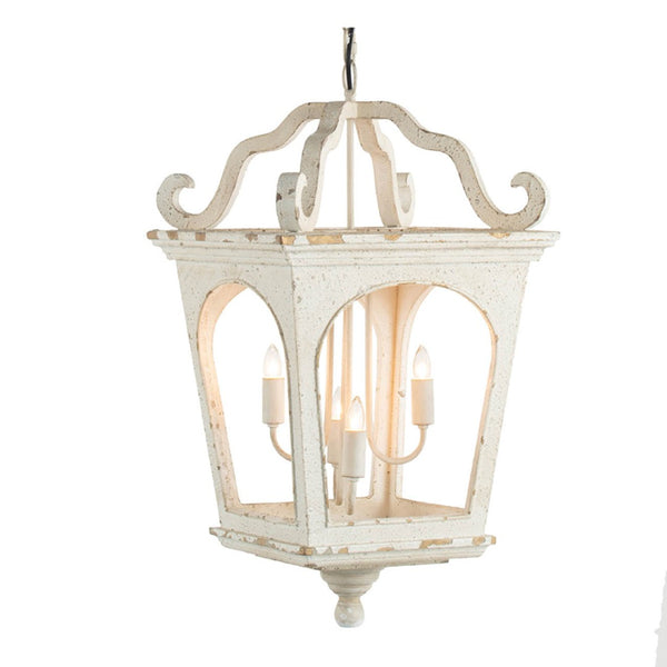 English Elm 4 Light Fir Wood Chandelier Distressed White Farmhouse Pendant for Dining Foyer W2078138918