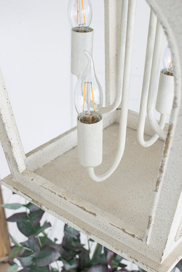 English Elm 4 Light Fir Wood Chandelier Distressed White Farmhouse Pendant for Dining Foyer W2078138918