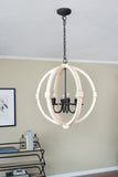 English Elm 6 - Light Wood Chandelier, Hanging Light Fixture With Adjustable Chain For Kitchen Dining Room Foyer Entryway, Bulb Not Included