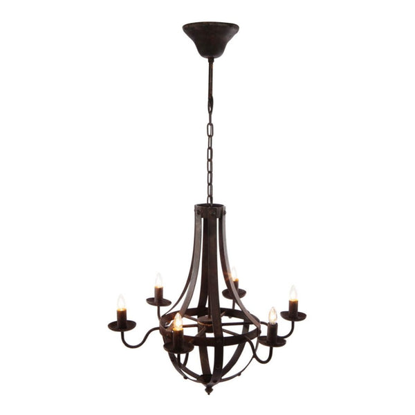 English Elm 6 Light Iron Chandelier Antique Black Candelabra Style Fixture for Dining Foyer W2078138933