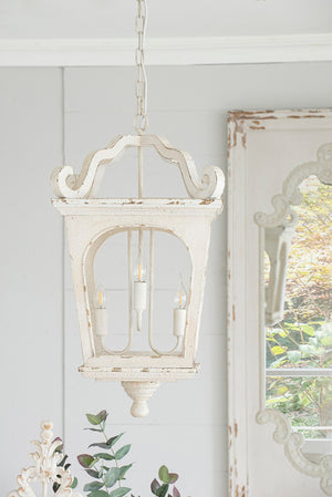English Elm 4 Light Fir Wood Chandelier Distressed White Farmhouse Pendant for Dining Foyer W2078138918