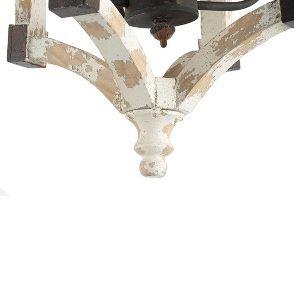 English Elm 4 Light Rustic Farmhouse Wood Chandelier Distressed White Fir Iron Dining Foyer W2078138927