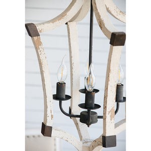 English Elm 4 Light Rustic Farmhouse Wood Chandelier Distressed White Fir Iron Dining Foyer W2078138927