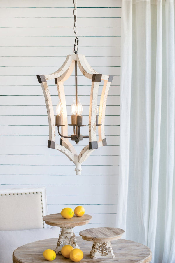 English Elm 4 Light Rustic Farmhouse Wood Chandelier Distressed White Fir Iron Dining Foyer W2078138927