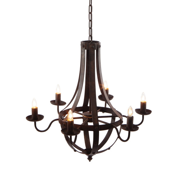 English Elm 6 Light Iron Chandelier Antique Black Candelabra Style Fixture for Dining Foyer W2078138933