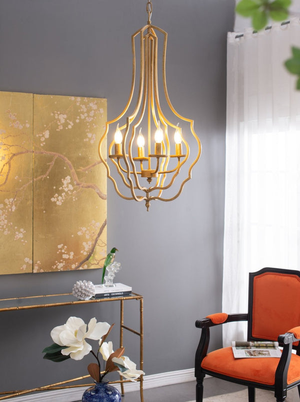 English Elm 4 Light Iron Chandelier Antique Gold Candelabra Arms Foyer Dining Entryway Fixture W2078138917