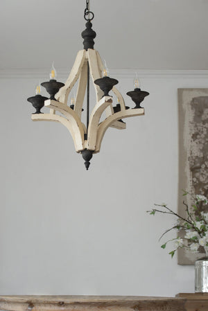 English Elm 6 Light Farmhouse Chandelier Distressed Pine Wood Iron Dining Foyer Ceiling Fixture W2078138919
