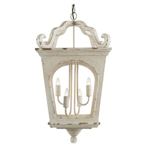 English Elm 4 Light Fir Wood Chandelier Distressed White Farmhouse Pendant for Dining Foyer W2078138918