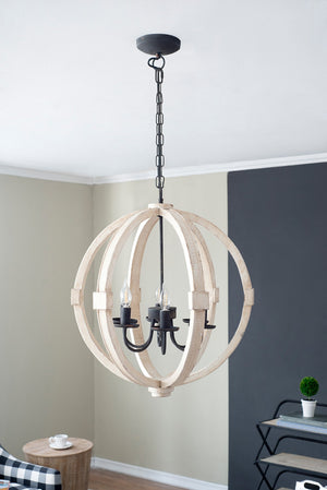 English Elm 6 Light Farmhouse Chandelier Distressed Pine Wood Iron Dining Foyer Ceiling Fixture W2078138916