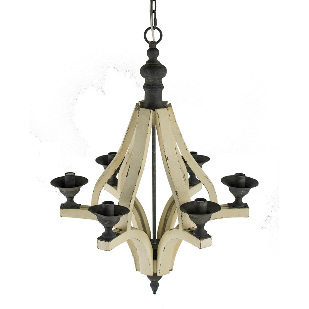 English Elm 6 Light Farmhouse Chandelier Distressed Pine Wood Iron Dining Foyer Ceiling Fixture W2078138919