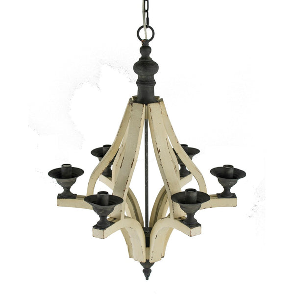 English Elm 6 Light Farmhouse Chandelier Distressed Pine Wood Iron Dining Foyer Ceiling Fixture W2078138919