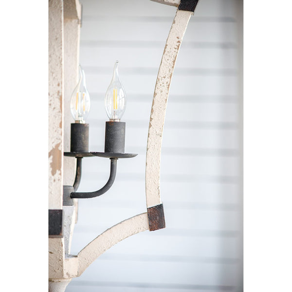 English Elm 4 Light Rustic Farmhouse Wood Chandelier Distressed White Fir Iron Dining Foyer W2078138927