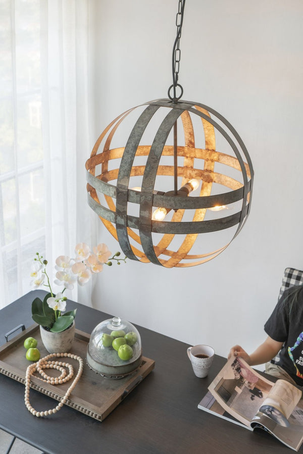English Elm 4 Light Galvanized Steel Sphere Chandelier Antique Silver Finish for Dining Foyer W2078138929