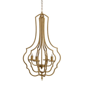 English Elm 4 Light Iron Chandelier Antique Gold Candelabra Arms Foyer Dining Entryway Fixture W2078138917