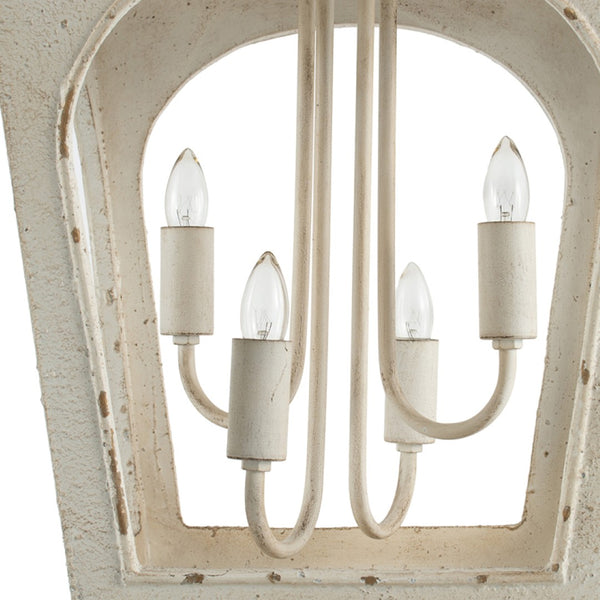 English Elm 4 Light Fir Wood Chandelier Distressed White Farmhouse Pendant for Dining Foyer W2078138918