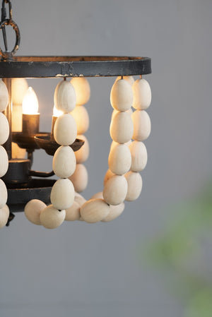English Elm 4 Light Beaded Wood Chandelier Wrought Iron Bohemian Fixture for Dining Foyer W2078138932