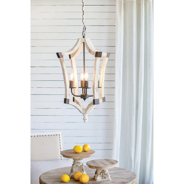 English Elm 4 Light Rustic Farmhouse Wood Chandelier Distressed White Fir Iron Dining Foyer W2078138927