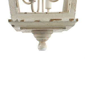 English Elm 4 Light Fir Wood Chandelier Distressed White Farmhouse Pendant for Dining Foyer W2078138918