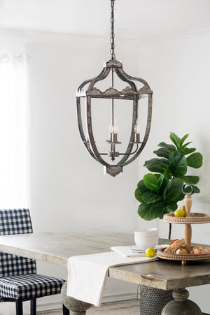 English Elm 4 Light Iron Candelabra Chandelier Rustic Vintage Farmhouse Foyer Dining Room W2078138923