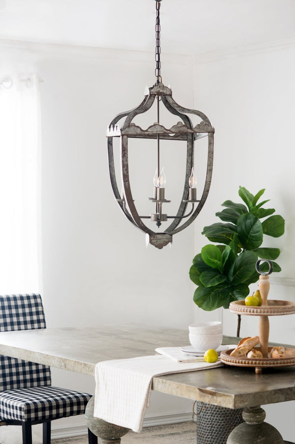 English Elm 4 Light Iron Candelabra Chandelier Rustic Vintage Farmhouse Foyer Dining Room W2078138923