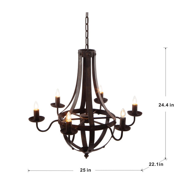 English Elm 6 Light Iron Chandelier Antique Black Candelabra Style Fixture for Dining Foyer W2078138933
